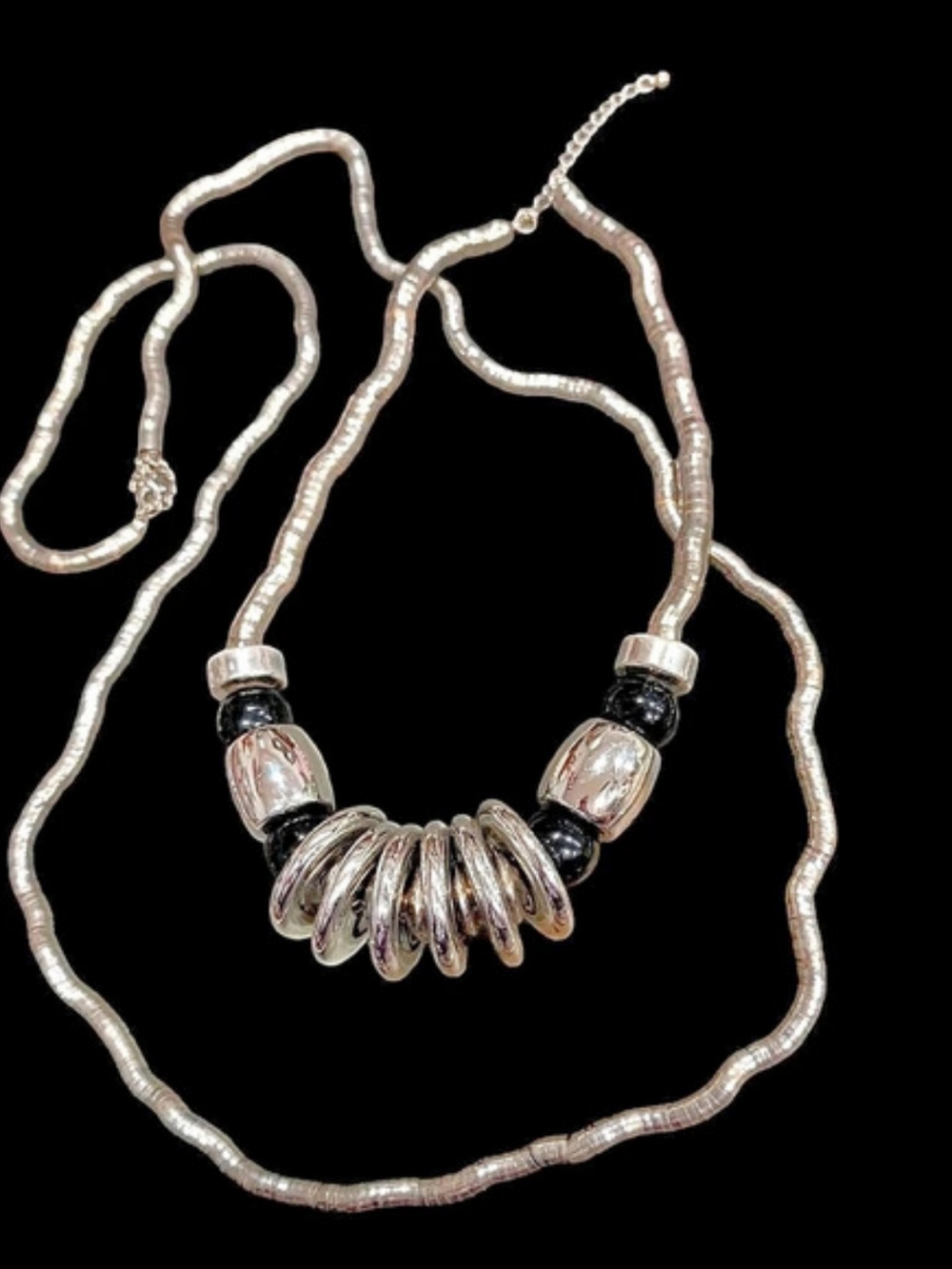 Silver & Black Statement Necklaces Set Of Two